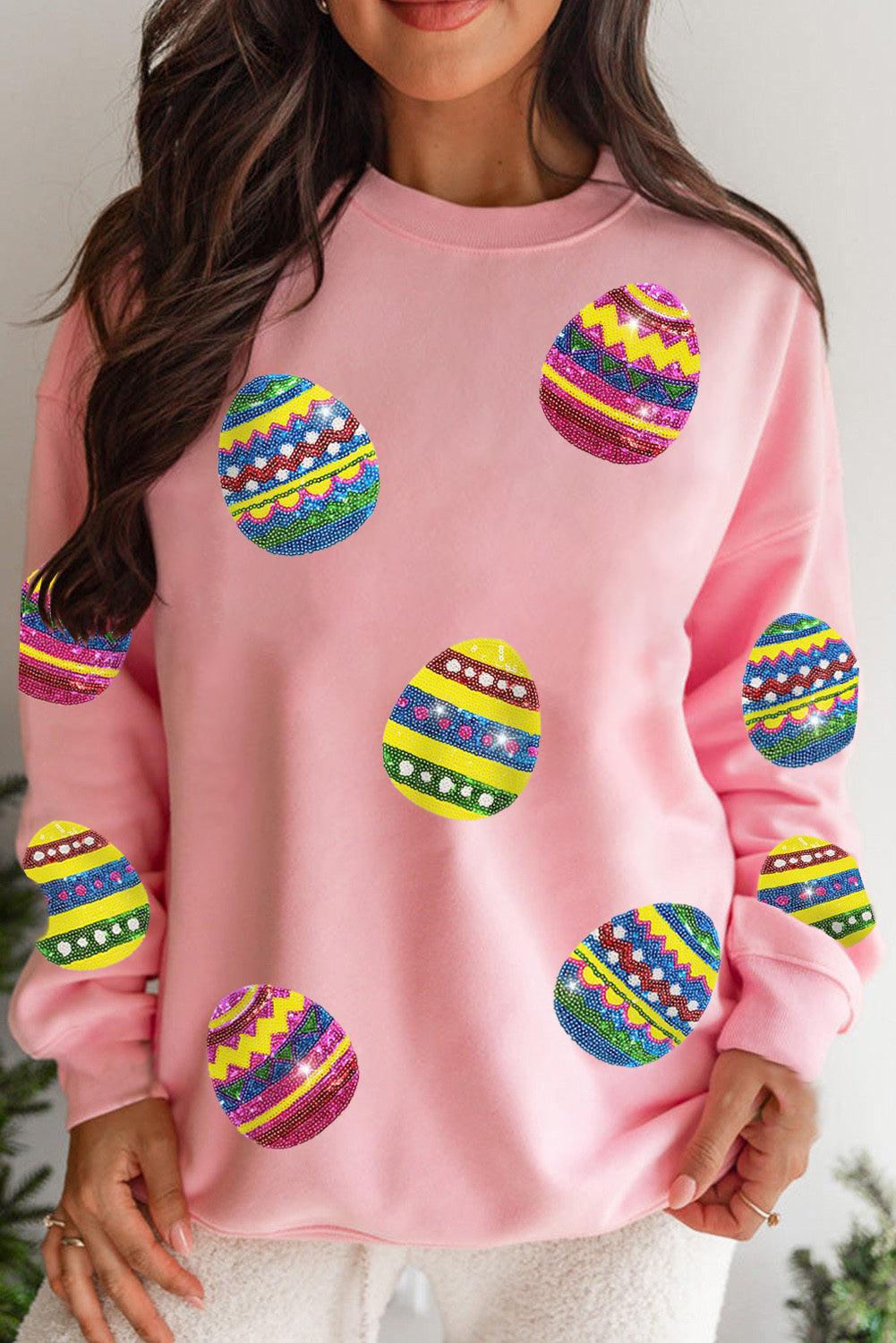 Pink Eater Egg Sequin Patched Crew Neck Sweatshirt - L & M Kee, LLC