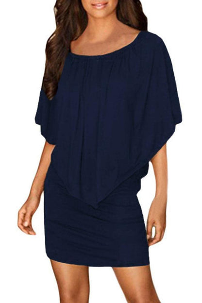 Multiple Dressing Layered Dark Blue Mini Poncho Dress - L & M Kee, LLC