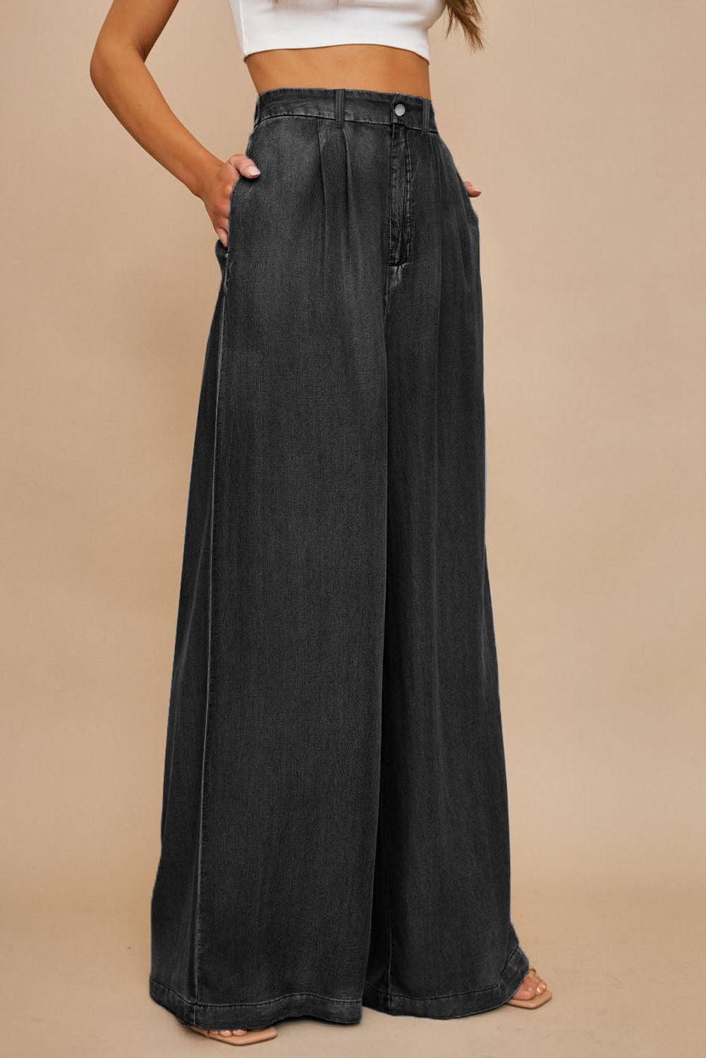 Tencel Wide Leg Soft Denim Pants - L & M Kee, LLC