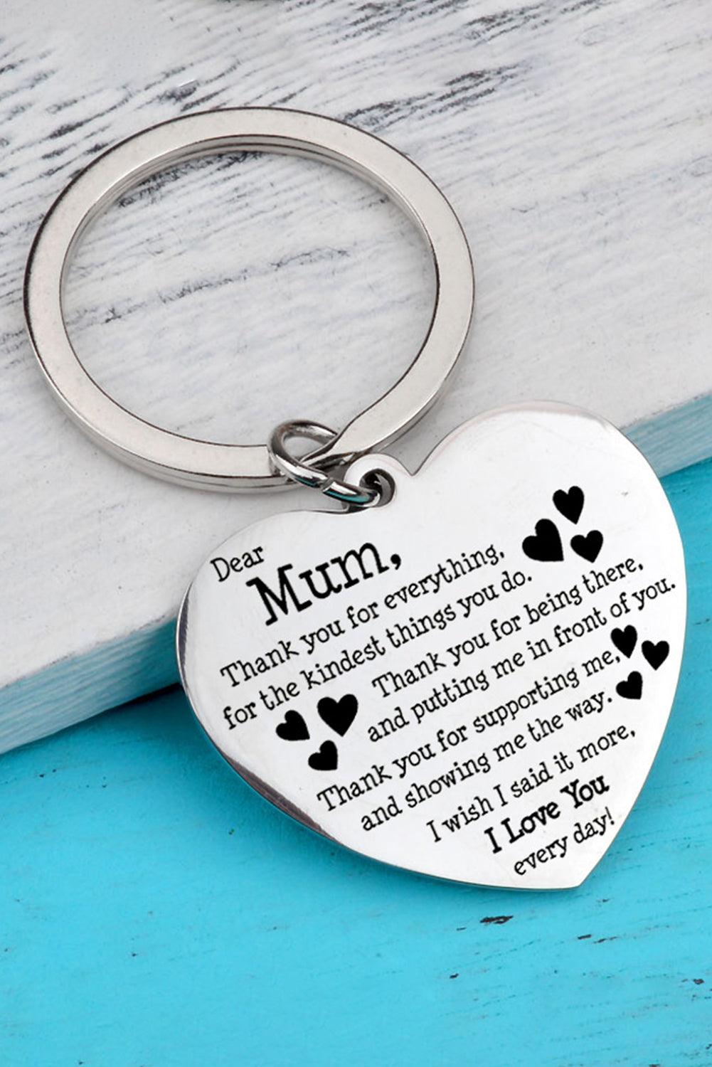 White Dear Mum Gift Heart Pendant Key Ring