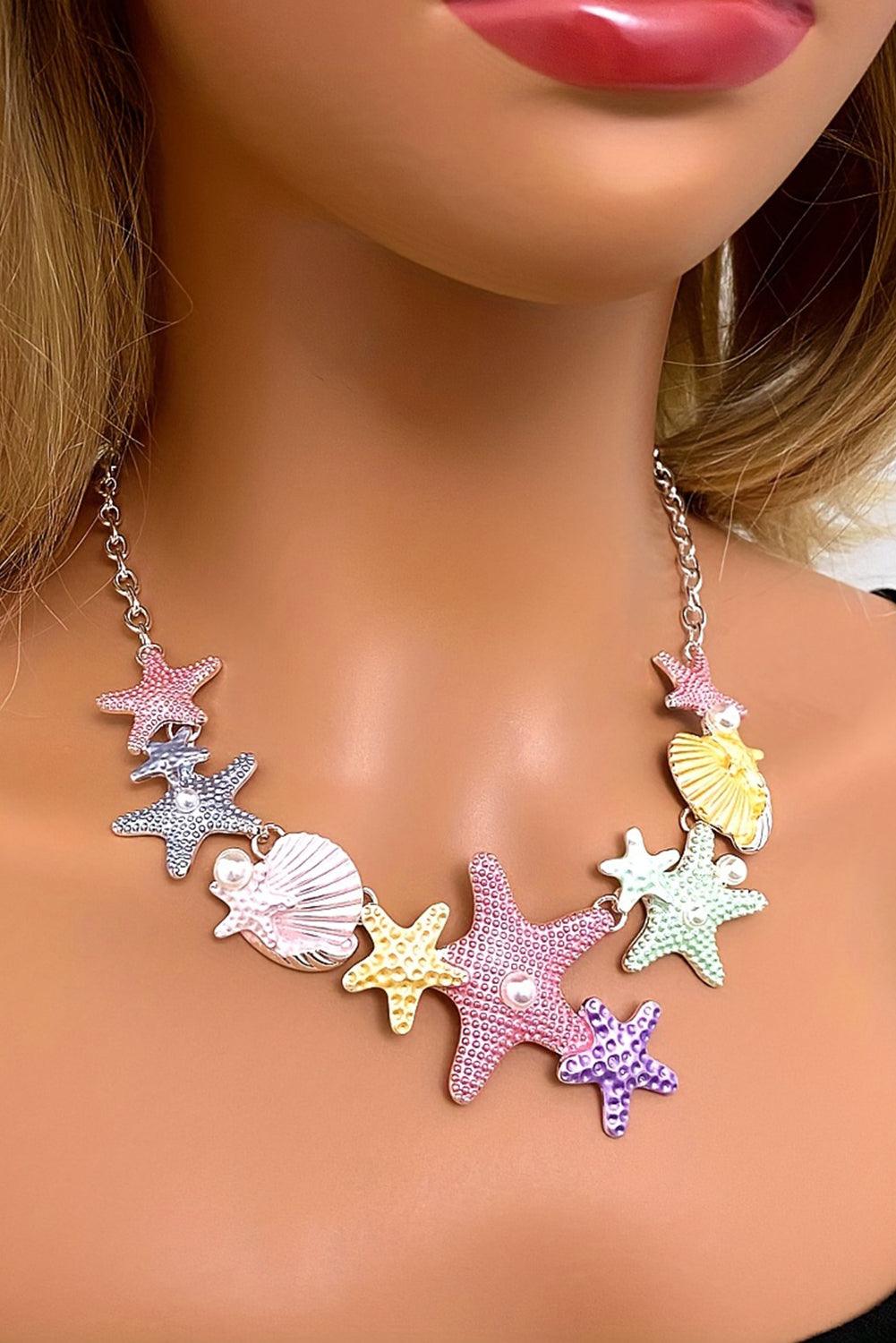 Gold Starfish Seashell Pearl Adjustable Chain Necklace - L & M Kee, LLC