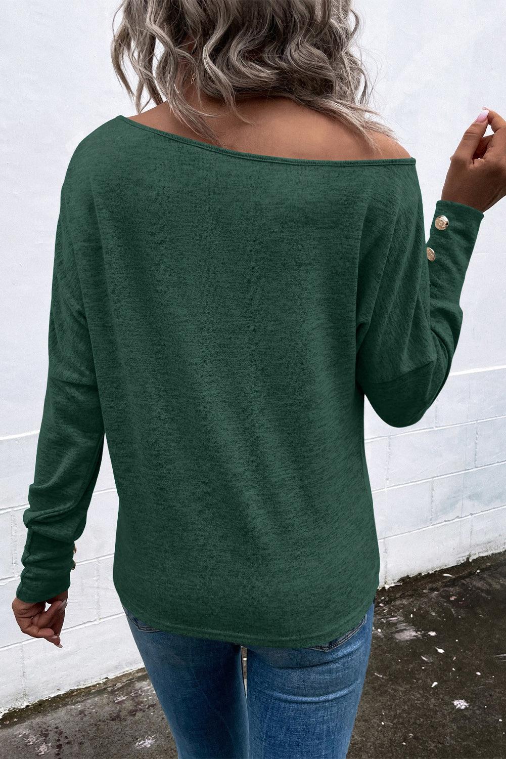 Green Asymmetrical Cut Out Buttoned Long Sleeve Top - L & M Kee, LLC