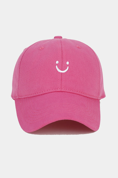 Rose Red Smile Face Embroidered Curved Eave Baseball Cap