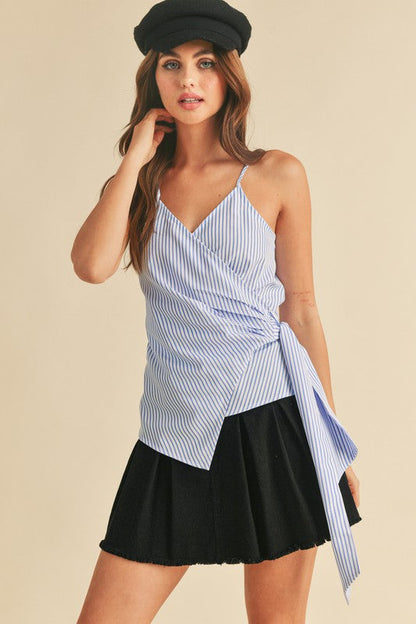 Aemi + Co Side Knotted Surplice Striped Cami
