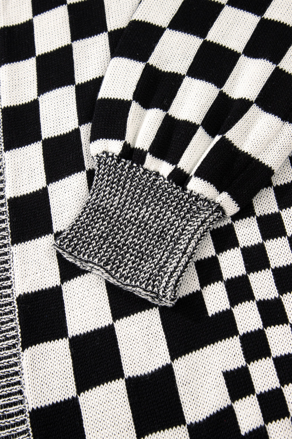 Black Checkered Bubble Sleeve Drop Shoulder Open Cardigan