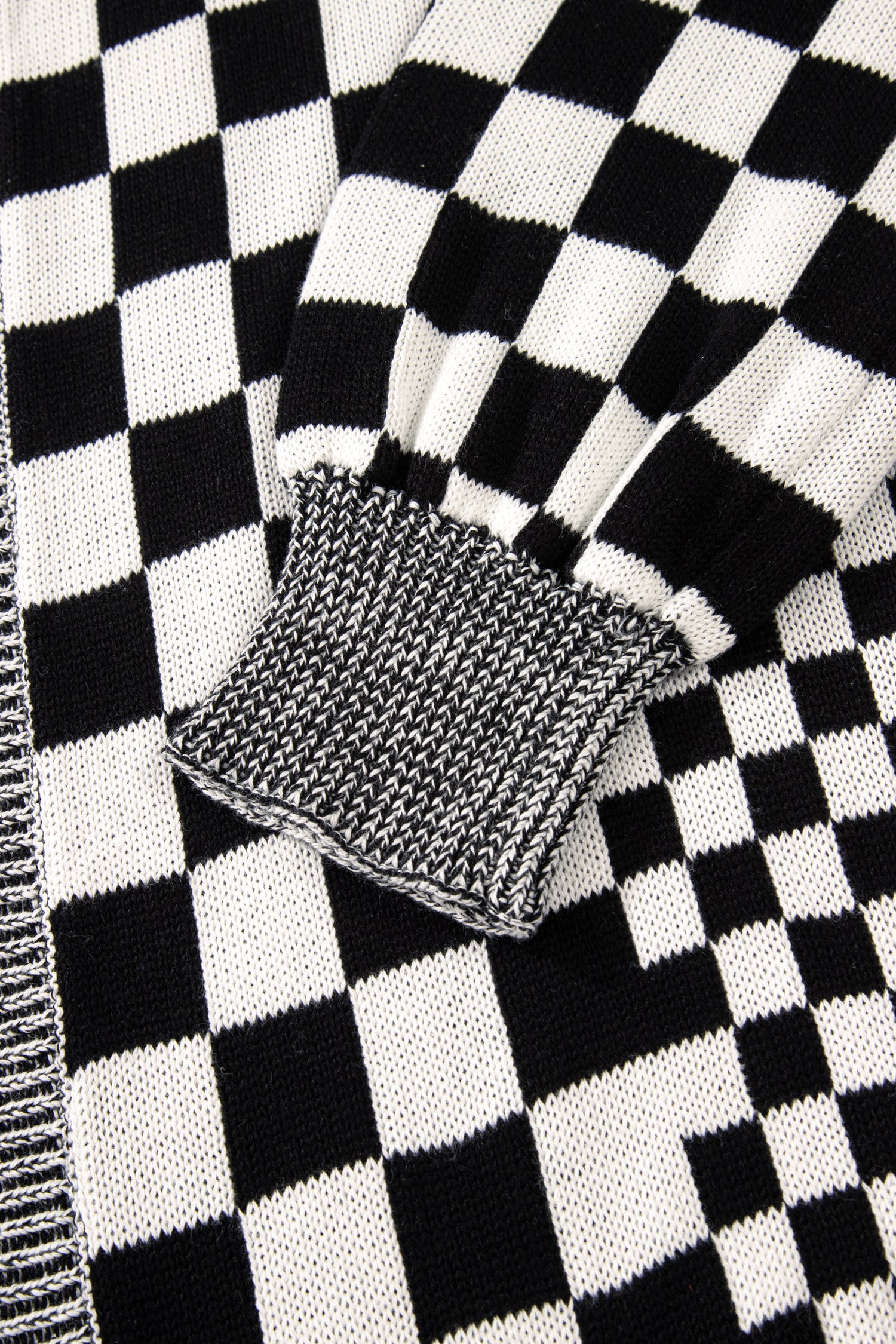 Black Checkered Bubble Sleeve Drop Shoulder Open Cardigan