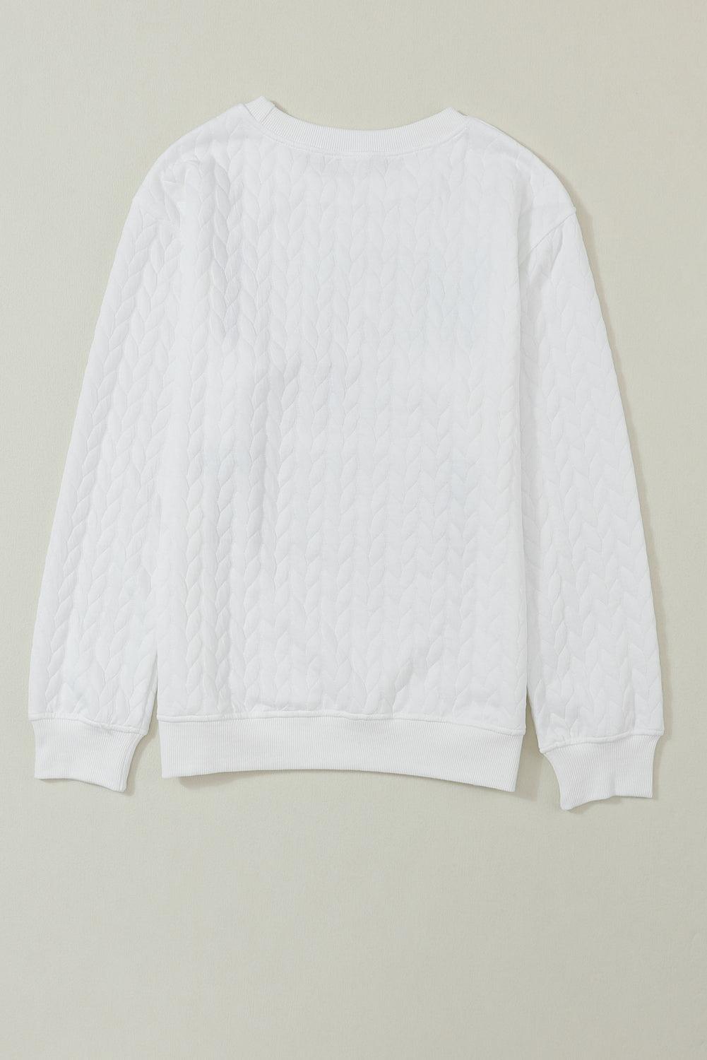 White Merry And Bright Cable Knit Pullover Sweatshirt - L & M Kee, LLC