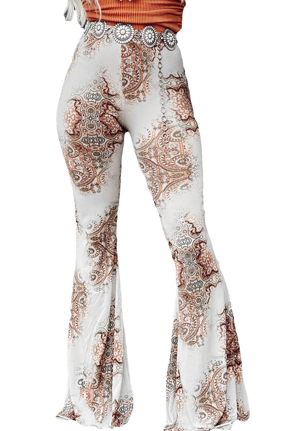 Western Vintage Print High Waist Bell Pants - L & M Kee, LLC