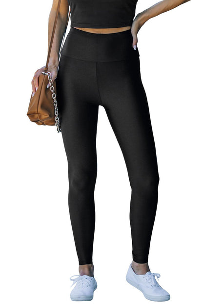 Black High Rise Tight Leggings with Waist Cincher - L & M Kee, LLC