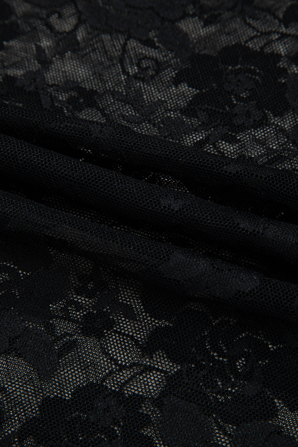 Apricot Pink Sheer Floral Lace Mesh Mock Neck Long Sleeve Top