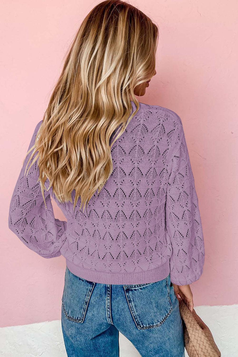 Purple Lightweight Buttoned Front Crochet Cardigan