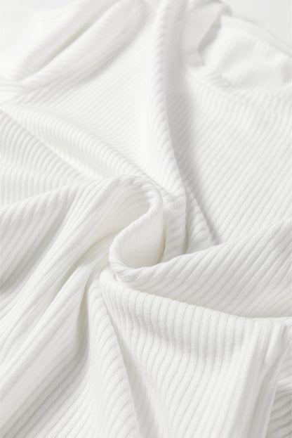 White Ribbed Long Sleeve Crew Neck Solid Color Bodysuit
