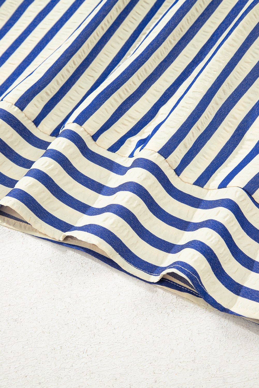 Blue Stripe Collared Half Button Side Pockets Loose Fit Mini Dress