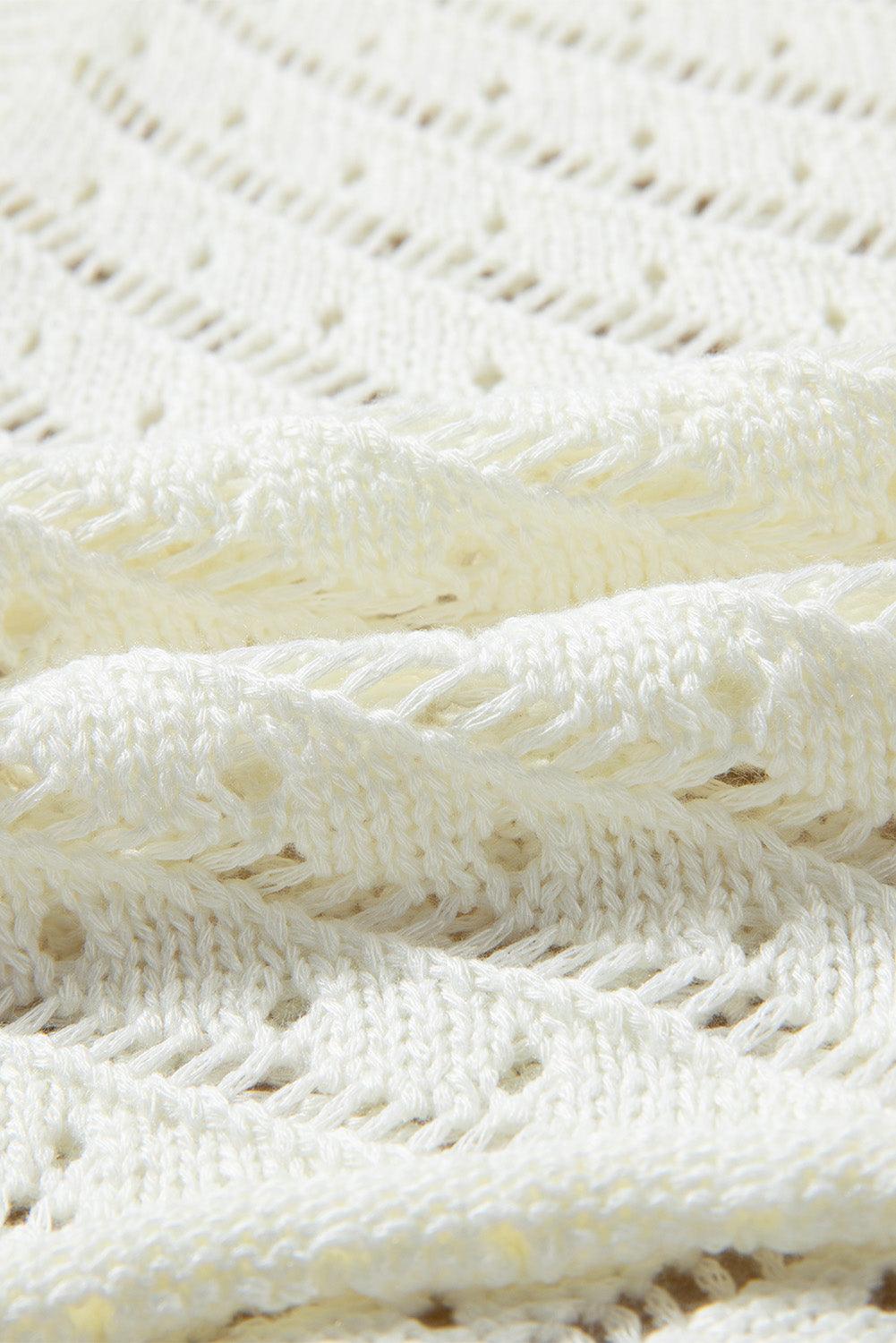 White Hollowed Crochet Cropped 2 Piece Beach Dress - L & M Kee, LLC