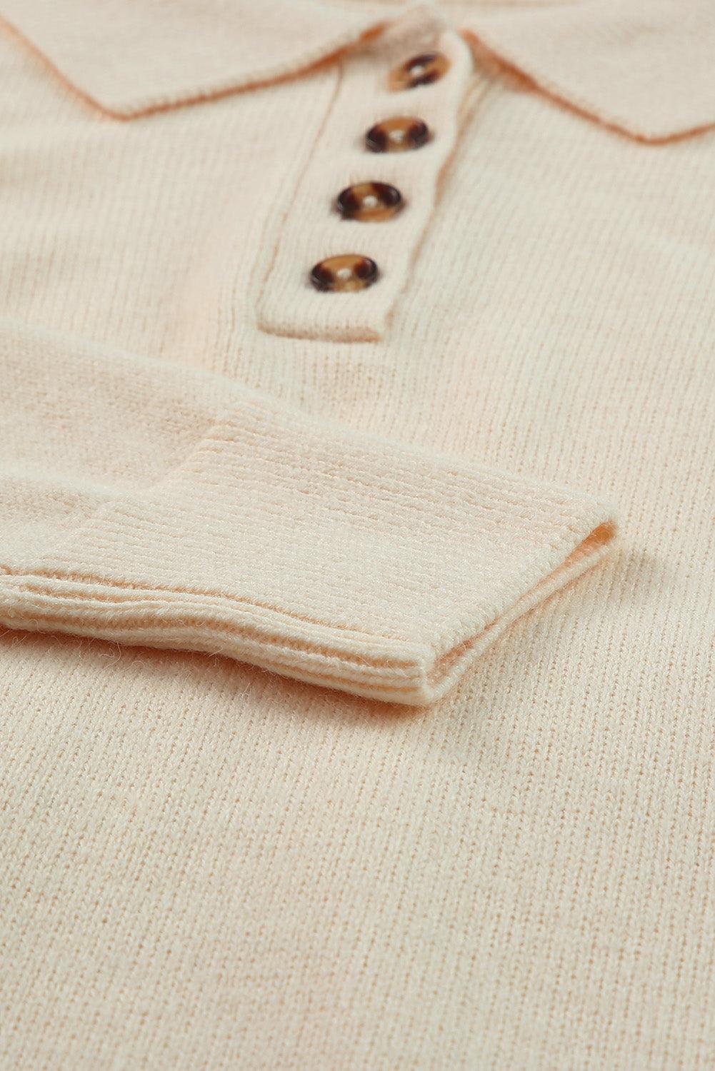 Apricot Polo Collar Knitted Mini Sweater Shift Dress - L & M Kee, LLC