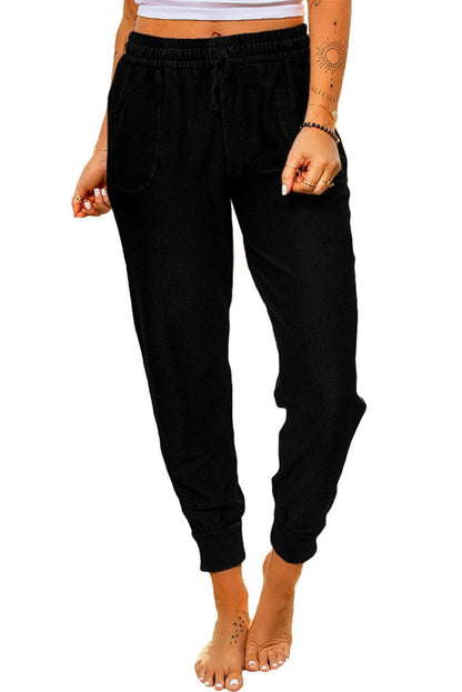 Black Elastic Waist Jogger Pants with Pockets - L & M Kee, LLC