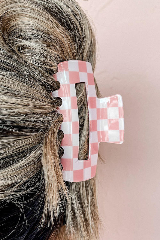 Sachet Pink Checkered Print Hollow Out Hair Clip - L & M Kee, LLC