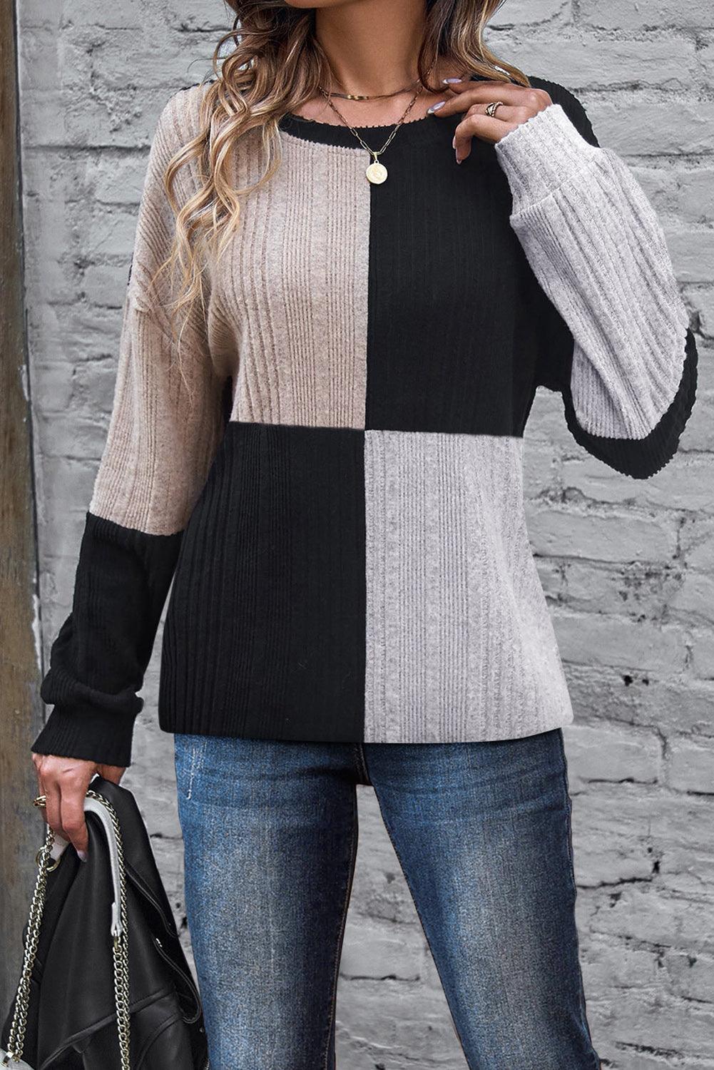 Black Colorblock Textured Knit Top - L & M Kee, LLC