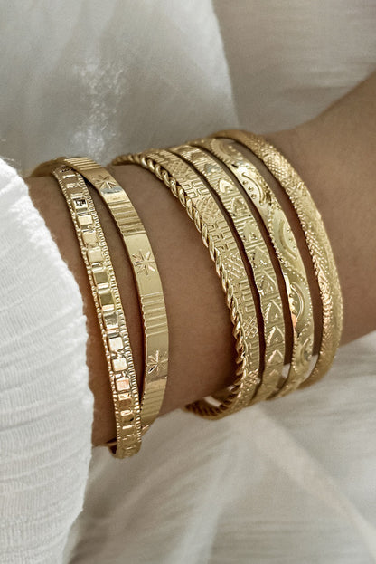 Gold 7pcs/set Textured Open Alloy Bangle Set