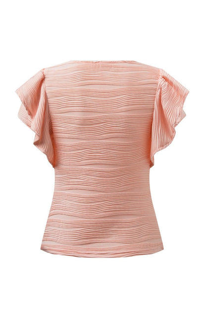 Apricot Pink Wavy Textured Ruffle Sleeve Top - L & M Kee, LLC