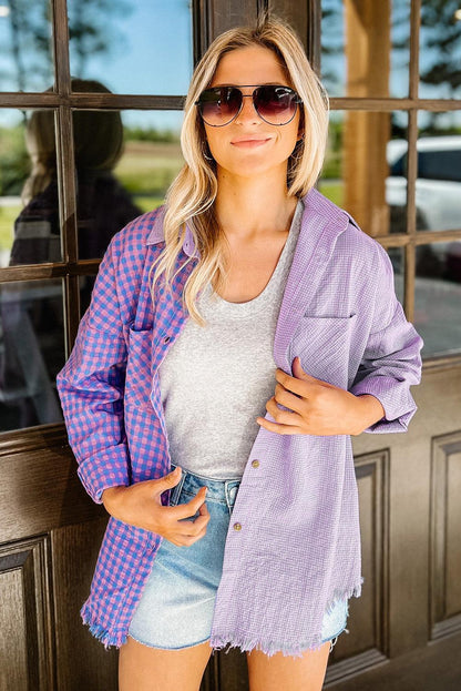 Mixed Plaid Button Down Long Sleeve Chest Pocket Shirt - L & M Kee, LLC