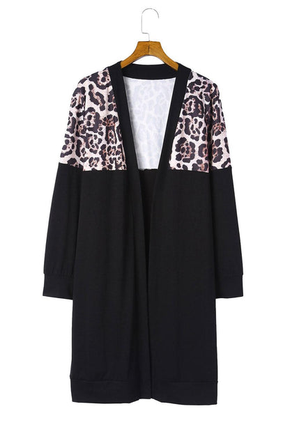 Red Printed Leopard Detail Plus Size Cardigan - L & M Kee, LLC