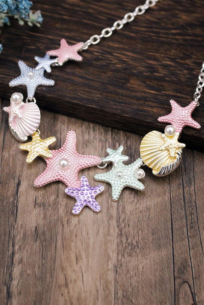 Gold Starfish Seashell Pearl Adjustable Chain Necklace - L & M Kee, LLC