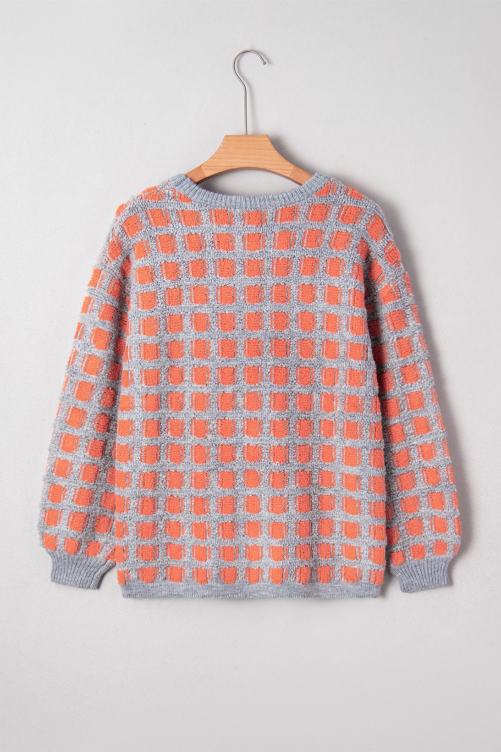 Pink Checkered Oversized Side Slit Sweater