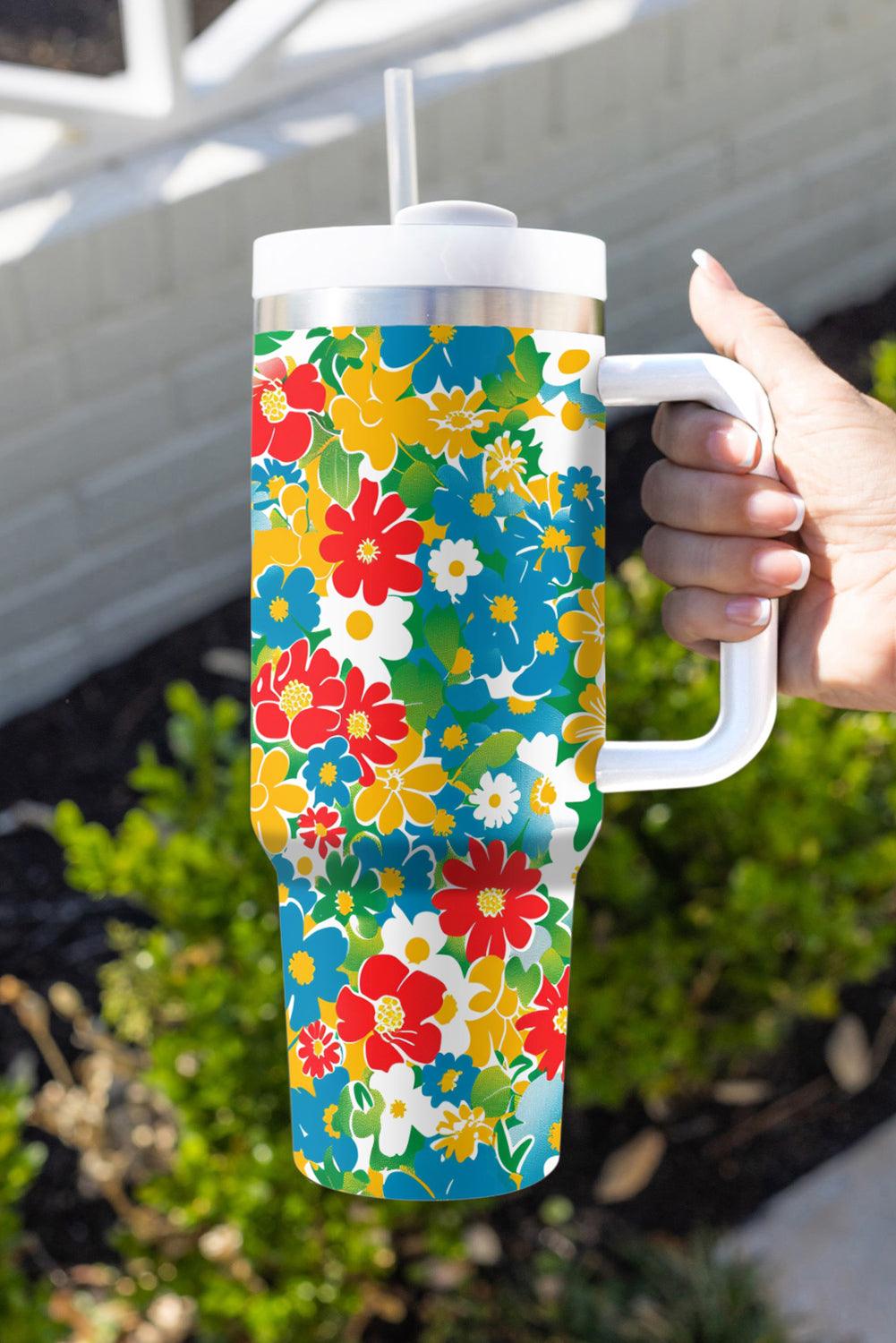 Floral Print Stainless Vacuum Cup with Handle 40oz - L & M Kee, LLC