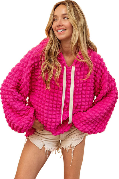 Rose Bubble Textured Waffle Hoodie - L & M Kee, LLC