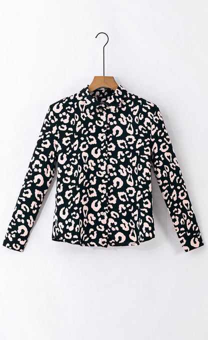 Black Leopard Print Button Up Long Sleeve Shirt - L & M Kee, LLC