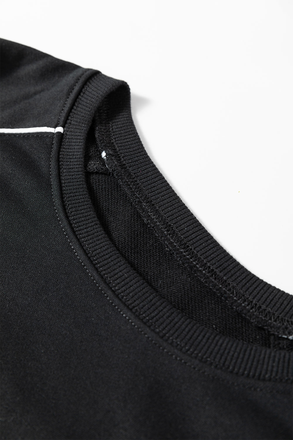 Black Contrast Piping Crewneck Pullover Mini Skirt Set