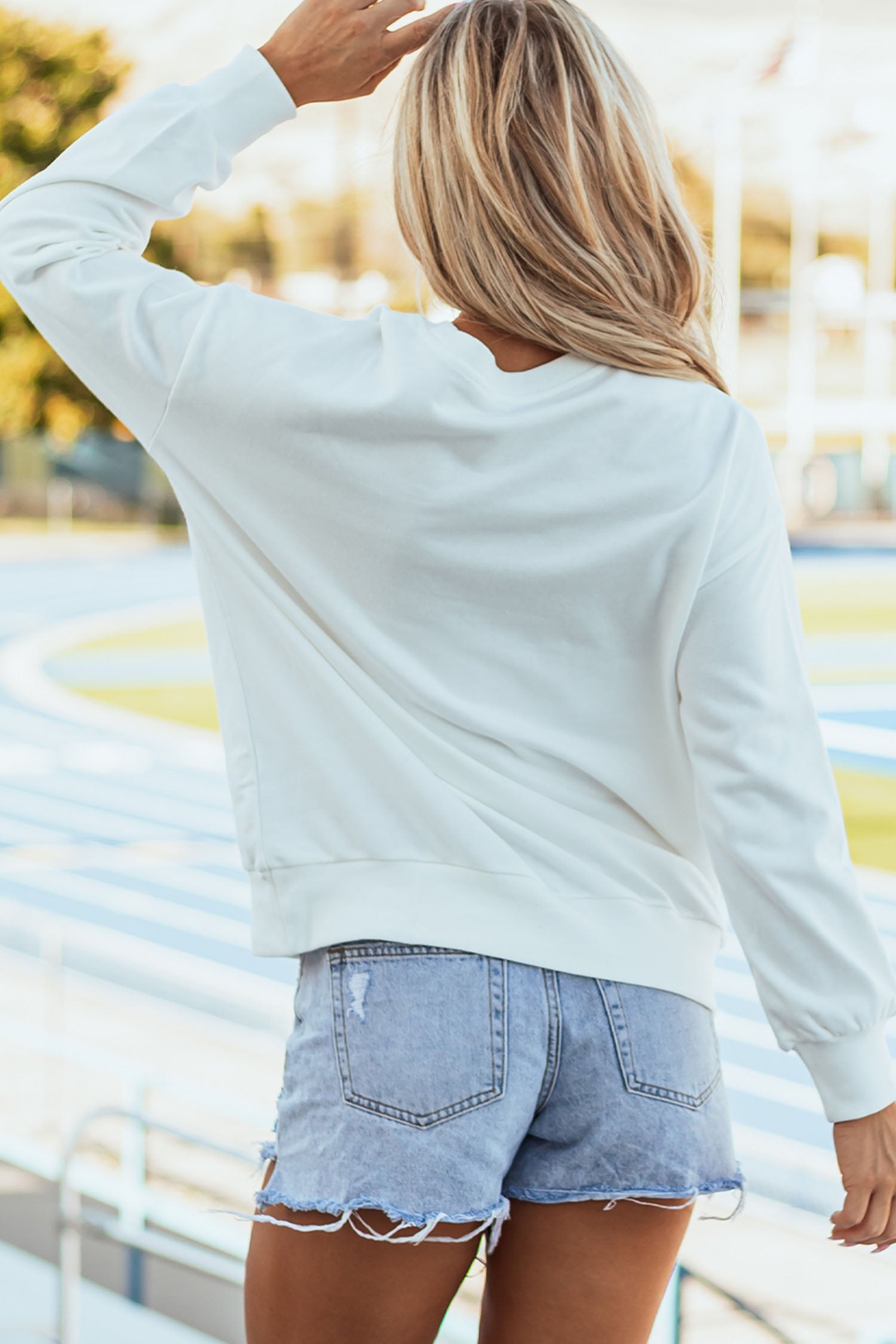 White Leopard Cover LUCKY Embroidered Patch Graphic Sweatshirt