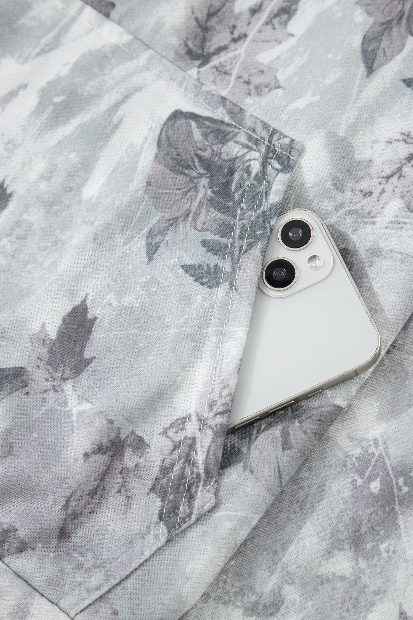 Gray Camo Leaf Print Kangaroo Pocket Quarter Zip Hoodie