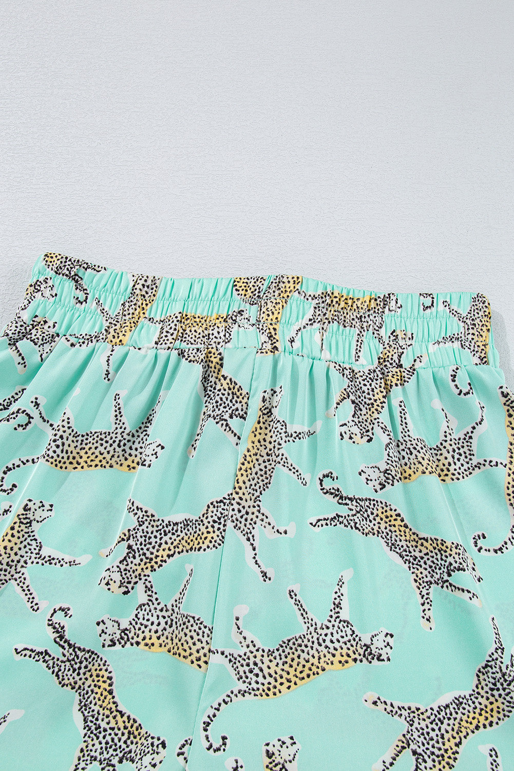 Green Leopard Satin Ruffle Pajama Short Set