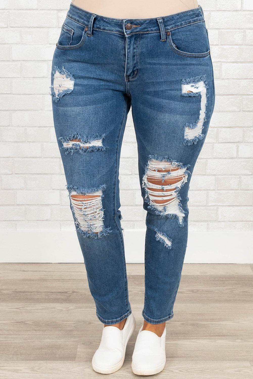 Plus Size Distressed Ripped Skinny Jeans - L & M Kee, LLC