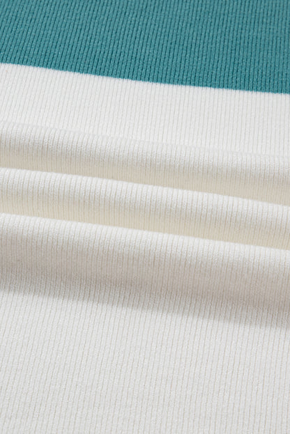 Green Color Block Plain Ribbed Knit Baggy Sweater