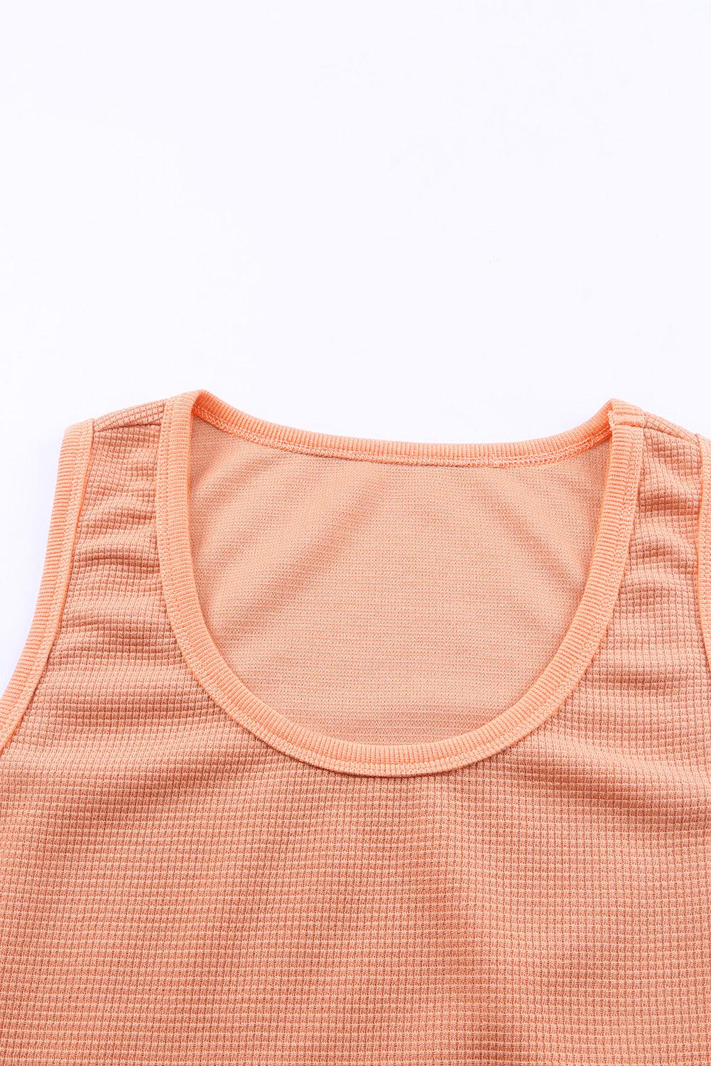 Plain Waffle Knit U Neck Tank Top - L & M Kee, LLC