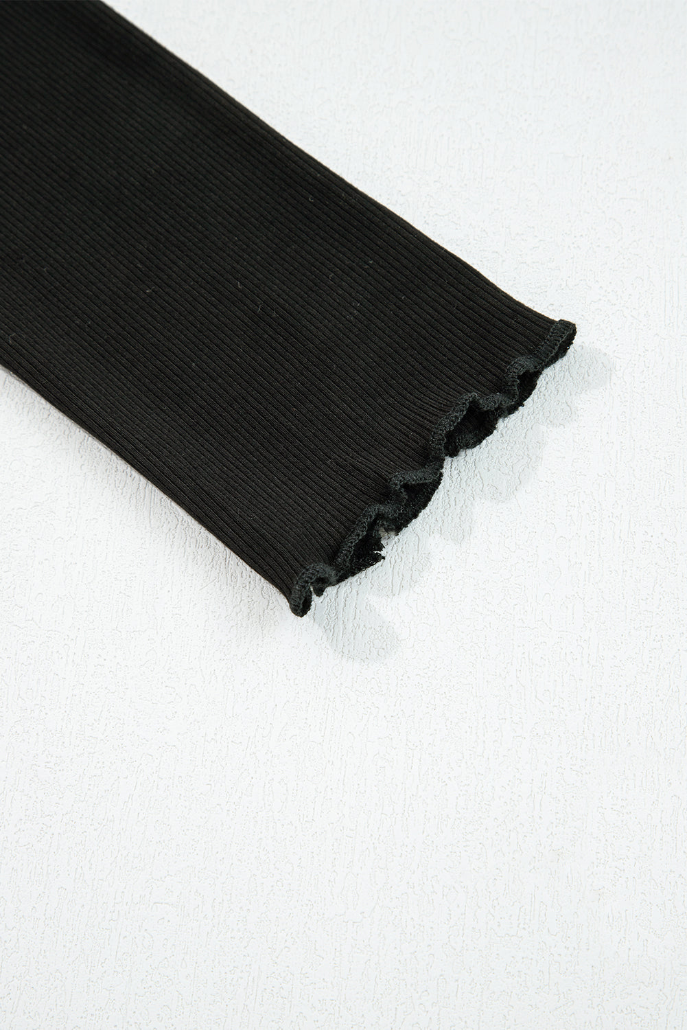 Black Ribbed Knit Lettuce Trim High Neck Long Sleeve Top