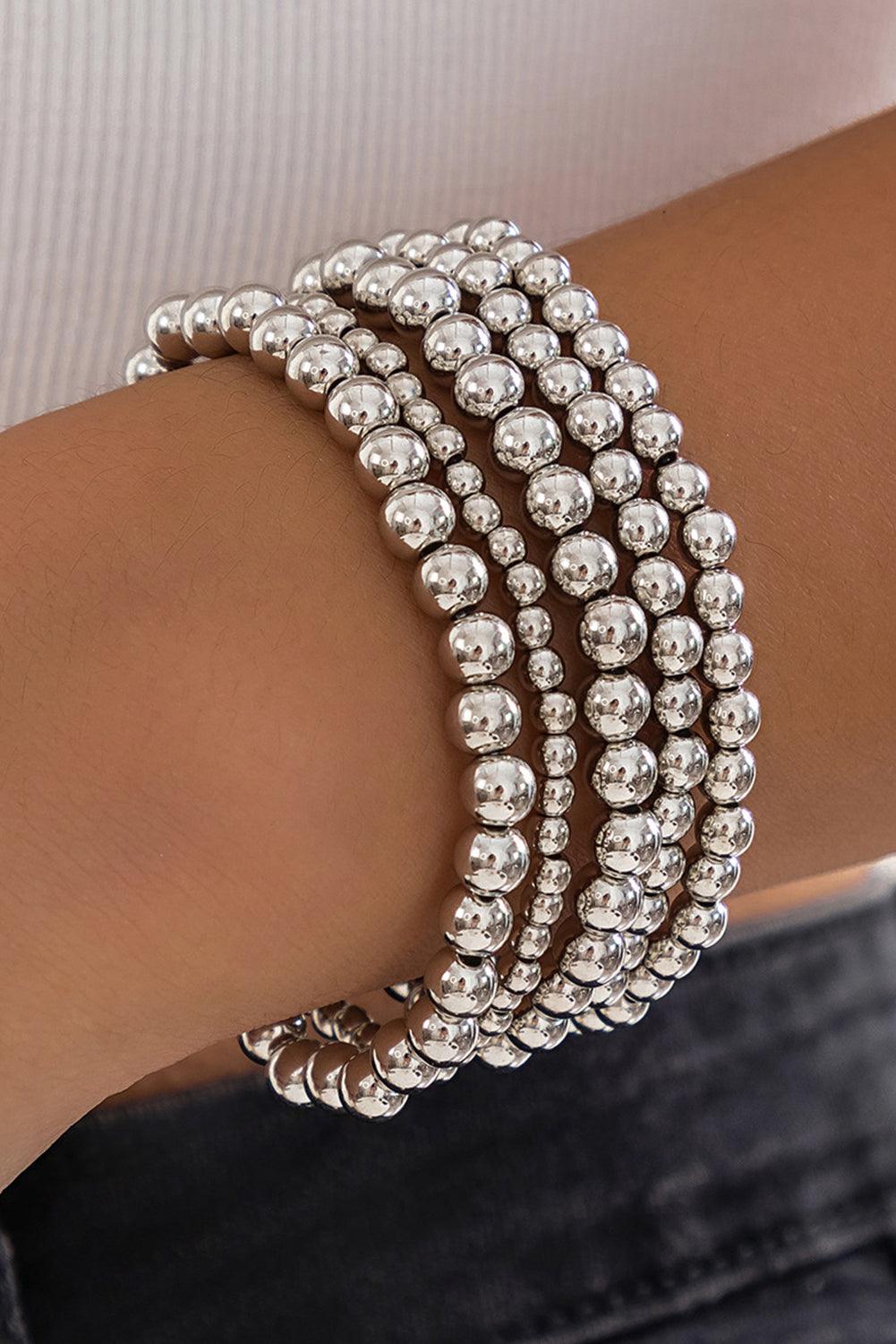 Silvery 5pcs/set Beaded Bracelet Set - L & M Kee, LLC