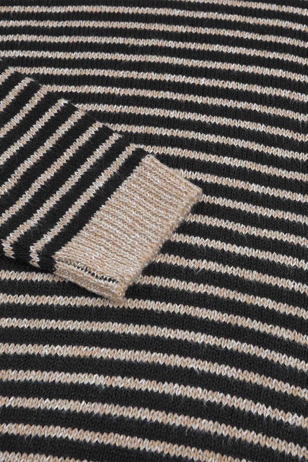 Black Striped Turtleneck Loose Sweater - L & M Kee, LLC