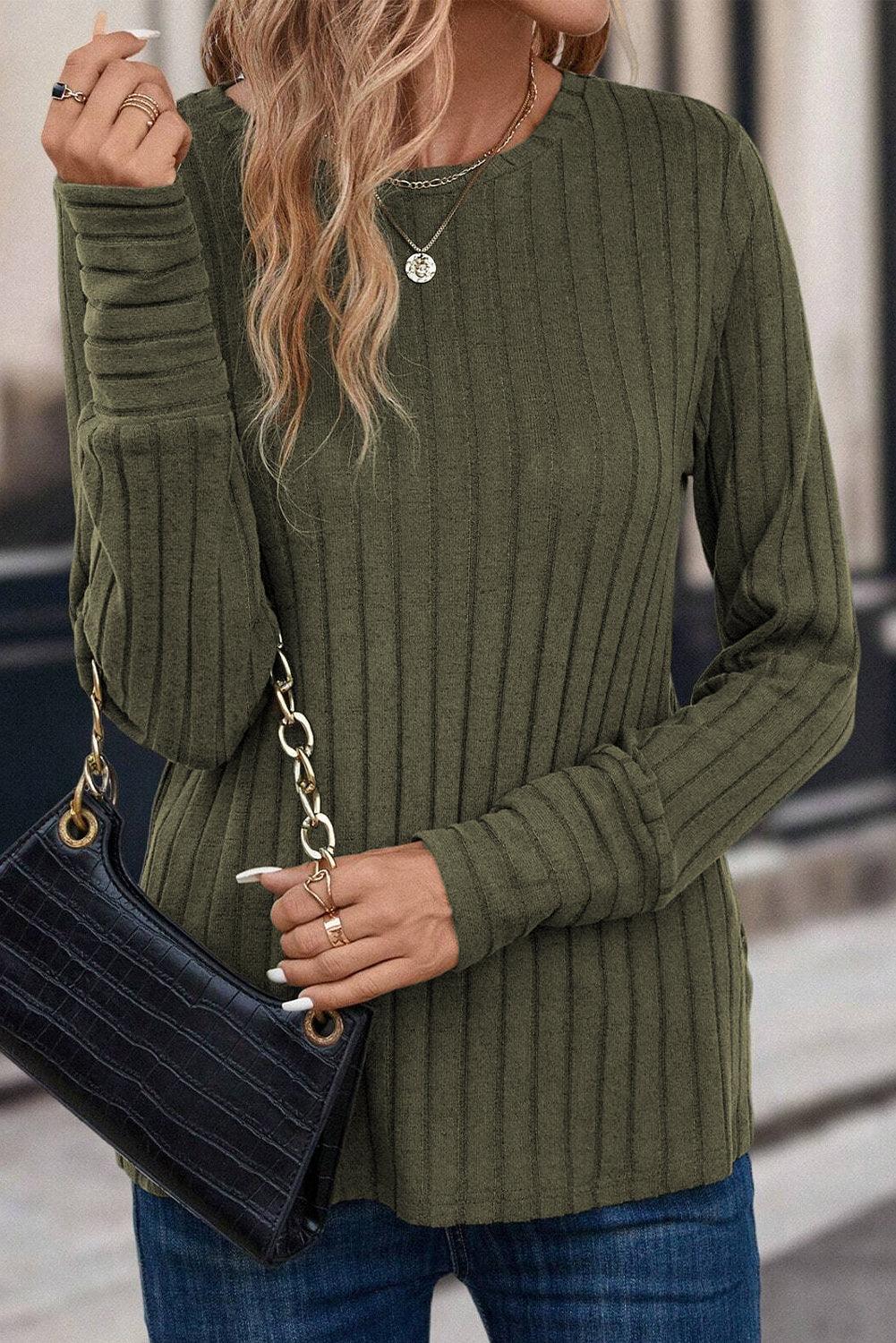 Duffel Green Ribbed Knit Long Sleeve Top - L & M Kee, LLC