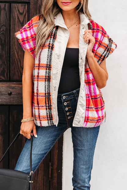 Rose Sherpa Plaid Jacket Vest