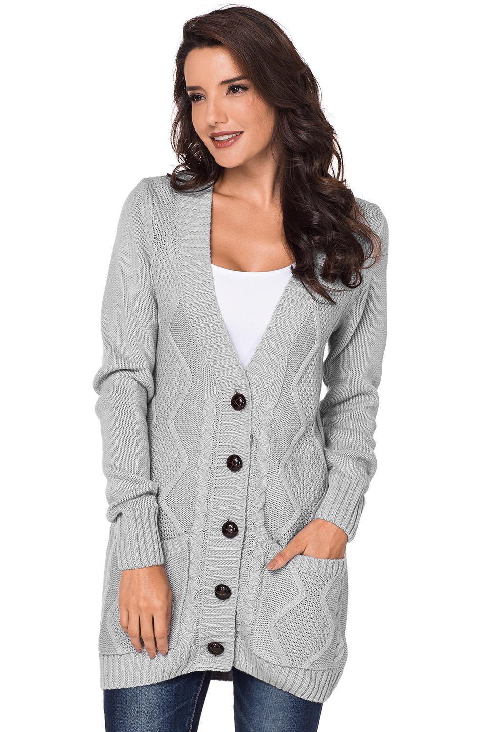 Blue Front Pocket and Buttons Closure Cardigan - L & M Kee, LLC