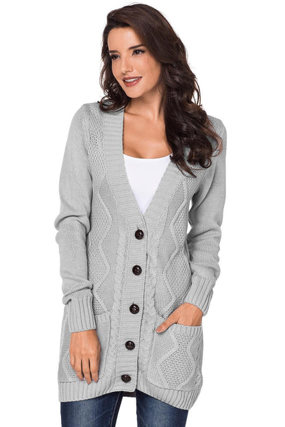 Blue Front Pocket and Buttons Closure Cardigan - L & M Kee, LLC