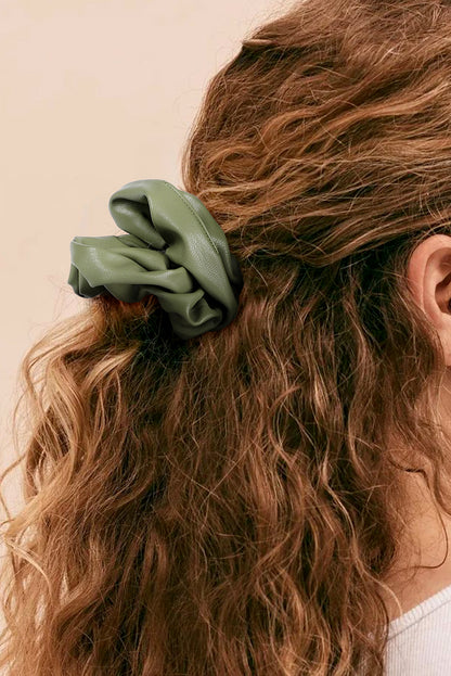 Grass Green Solid PU Leather Elastic Hair Scrunchie