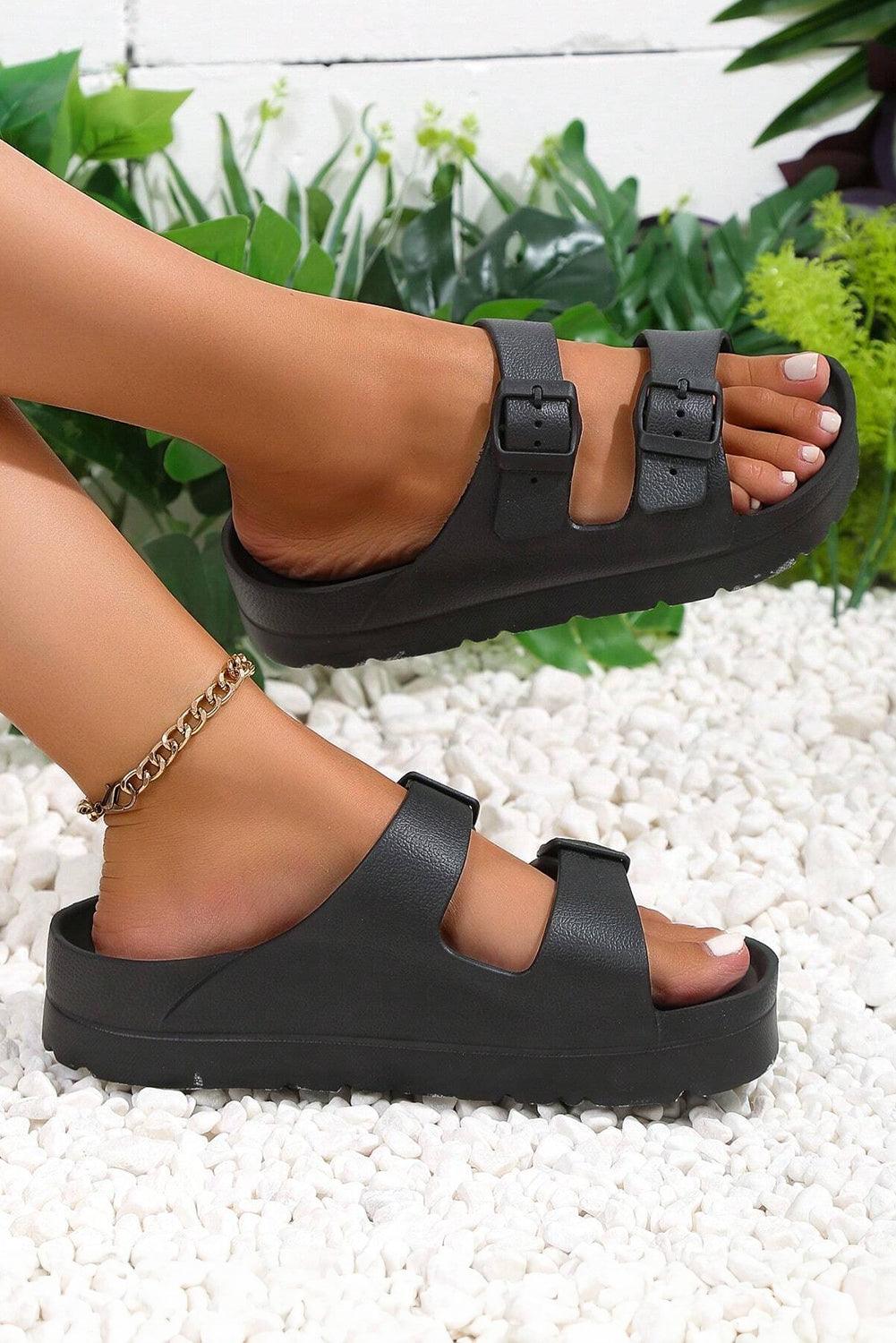 Black Double-buckle EVA Slippers - L & M Kee, LLC