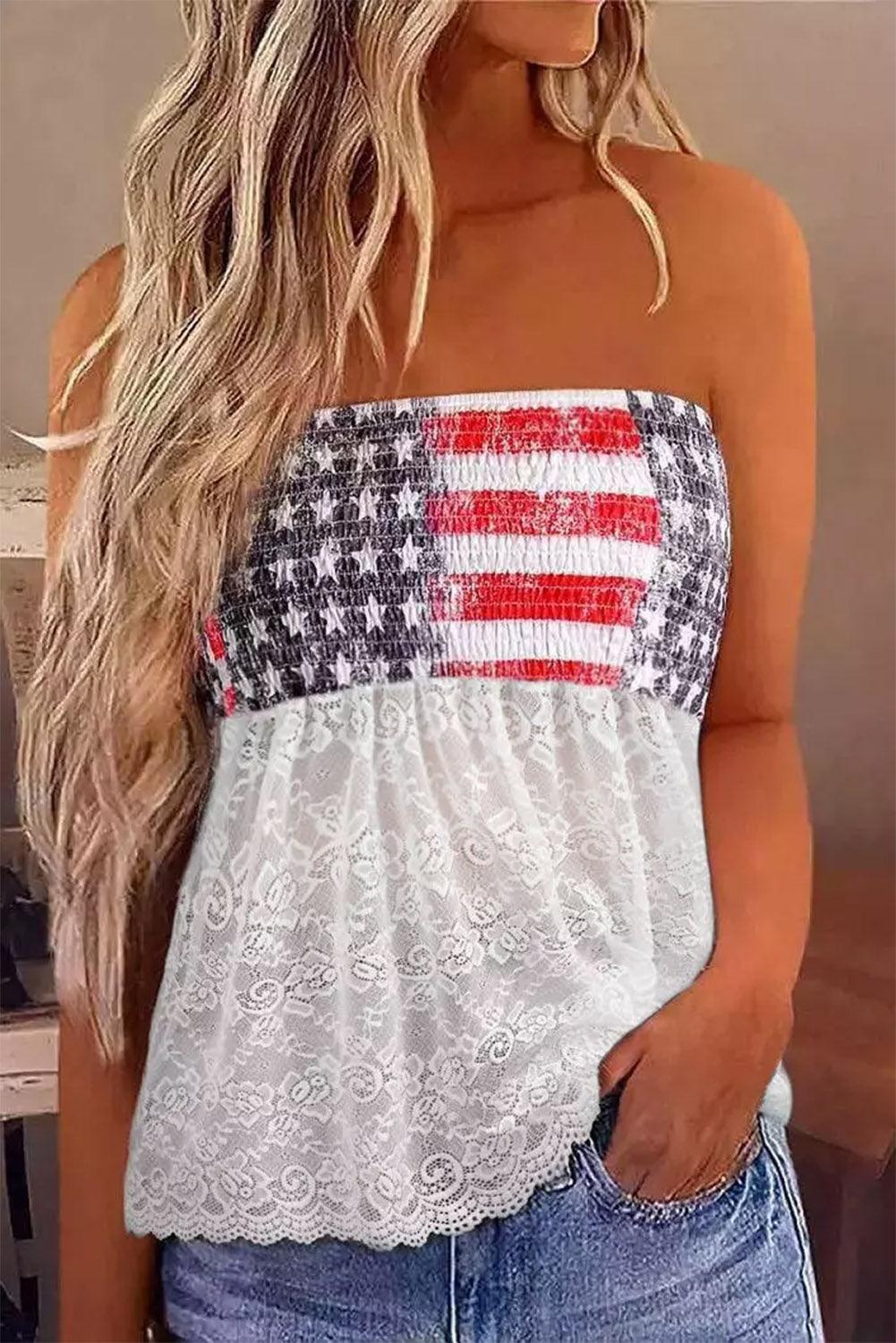 Bandeau Lace Stitching National Flag Vest - L & M Kee, LLC