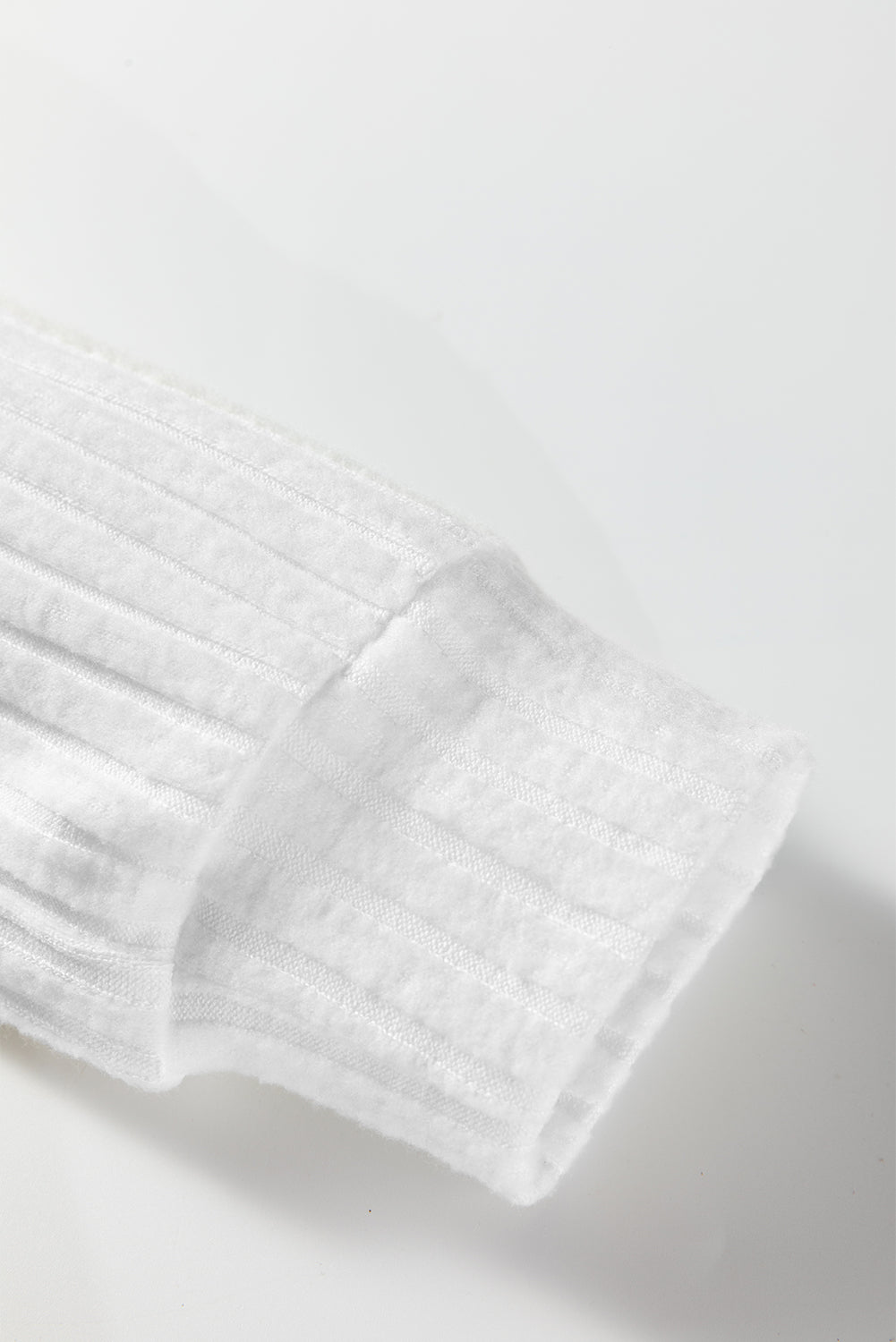 White Ribbed Texture Round Neck Long Sleeve Rounded Hem Knit Top