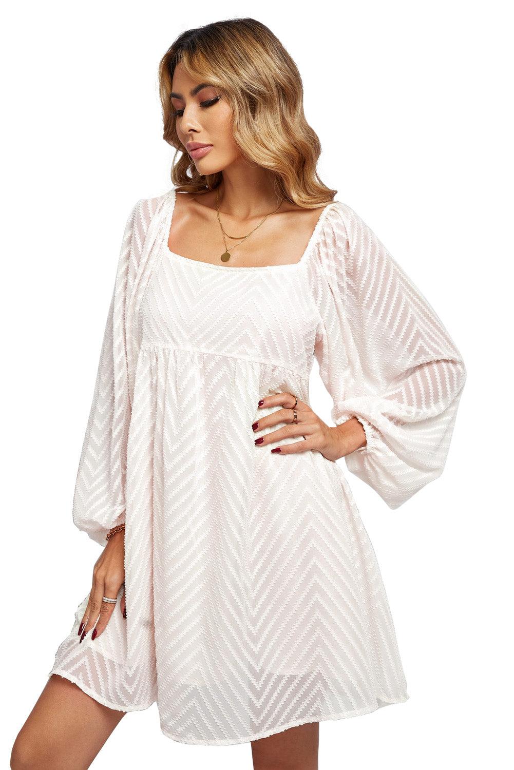 Square Neck Puff Sleeve Babydoll Style Short Dress - L & M Kee, LLC